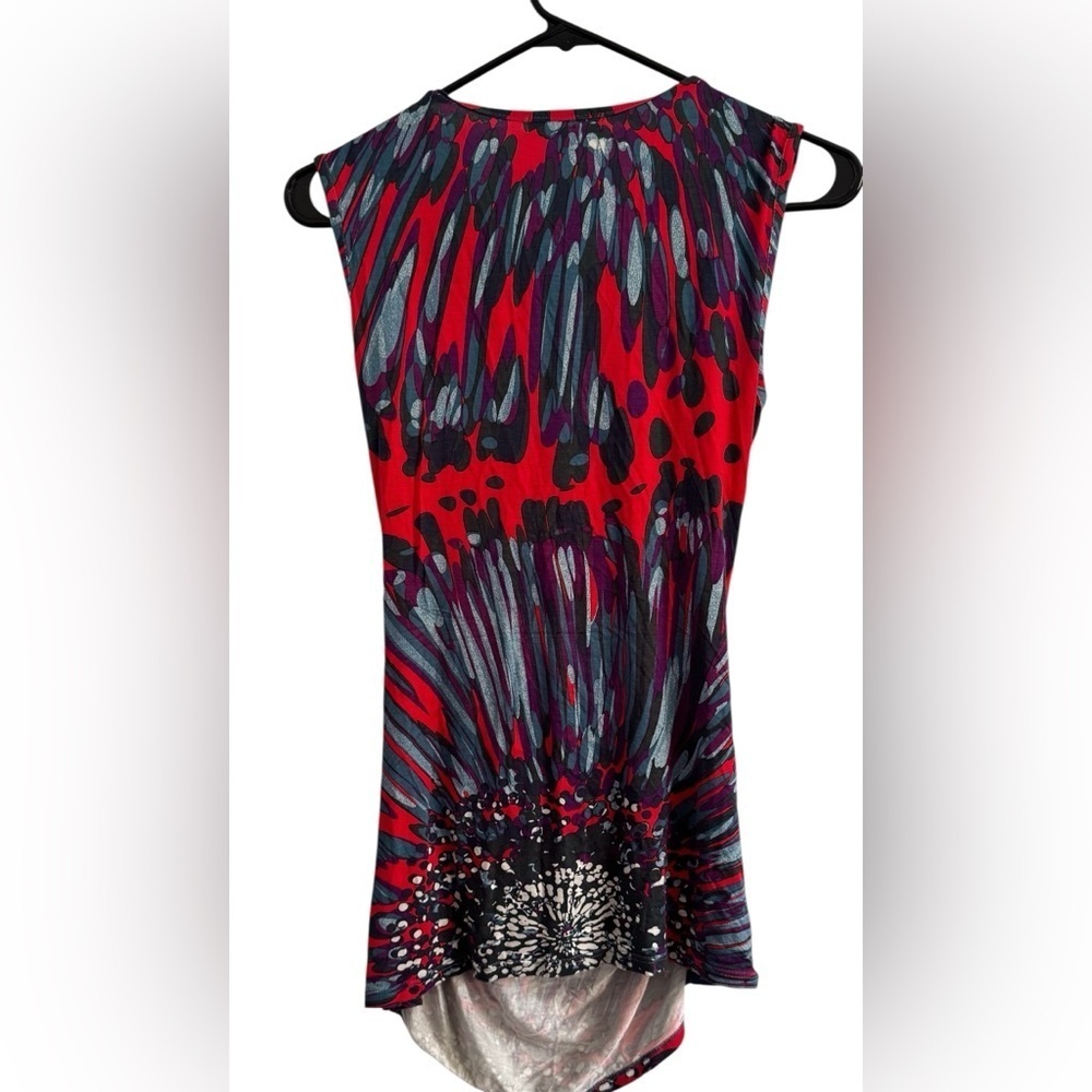 Weston Wear Red Blue Splash Color Sleeveless V Neck Y2K 2000's Blouse Size Small - Picture 5 of 13